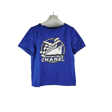 Top Quality Chanel Tee - Shirt Cotton Tweed Blue Size 36