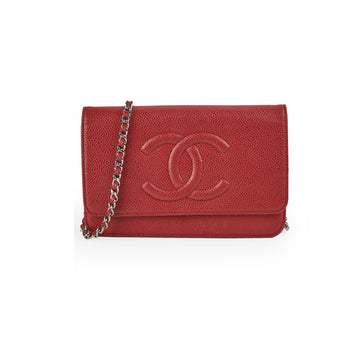 Top Quality Chanel Coco Mark Caviar Red Wallet On Chain Woc