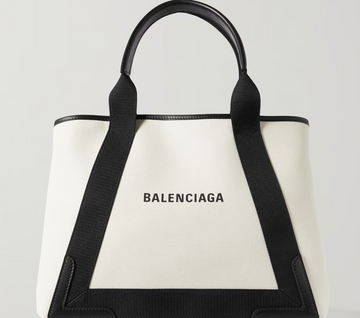 BLN-CIAGA LEATHER TRIMMED TWO TONE CANVAS TOTE BAG