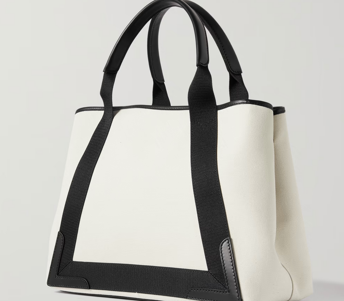 BLN-CIAGA LEATHER TRIMMED TWO TONE CANVAS TOTE BAG