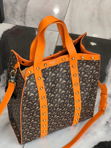 B-BERY MONOGRAM E CANVAS PORTRAIT TOTE BAG