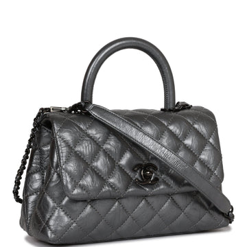 Top Quality Chanel Small Coco Handle Flap Bag So Black Calfskin Black Hardware