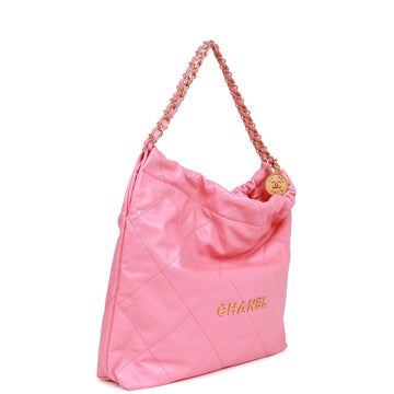 Top Quality Chanel Small 22 Bag Pink Calfskin Gold Hardware