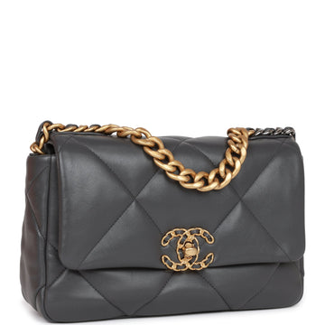 Top Quality Chanel Medium 19 Flap Bag Grey Calfskin Mixed Hardware