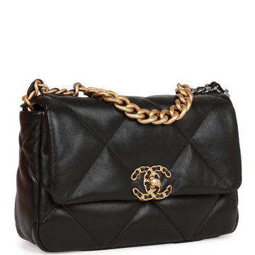 Top Quality Chanel Medium 19 Flap Bag Black Lambskin Mixed Hardware