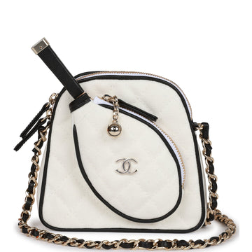 Top Quality Chanel "Monte-Carlo" Mini Crossbody Tennis Bag White Canvas Light Gold Hardware