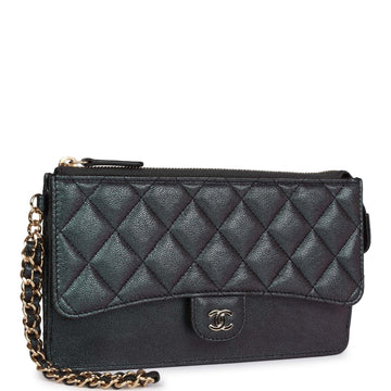 Top Quality Chanel Classic Pouch with Handle Black Iridescent Caviar Gold Hardware