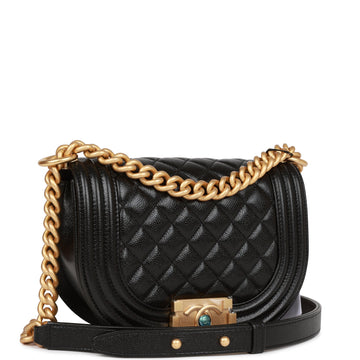 Top Quality Chanel Small Boy Messenger Bag Black Caviar Antique Gold Hardware