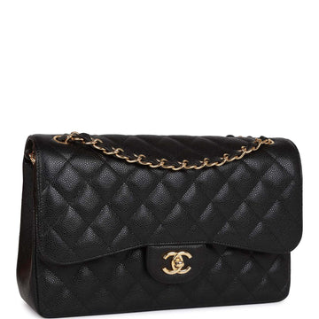 Pre-owned Top Quality Chanel Jumbo Classic Double Flap Bag Black Caviar Gold Hardware