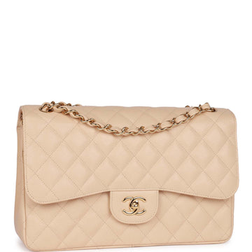 Pre-owned Top Quality Chanel Jumbo Classic Double Flap Bag Beige Caviar Gold Hardware
