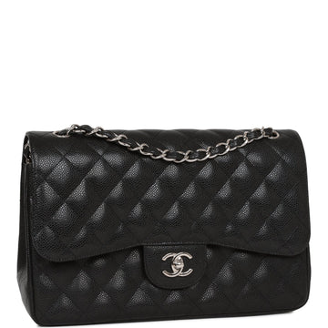 Pre-owned Top Quality Chanel Jumbo Classic Double Flap Bag Black Caviar Silver Hardware