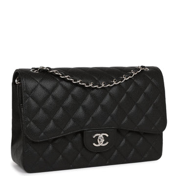 Top Quality Chanel Jumbo Classic Double Flap Bag Black Caviar Silver Hardware