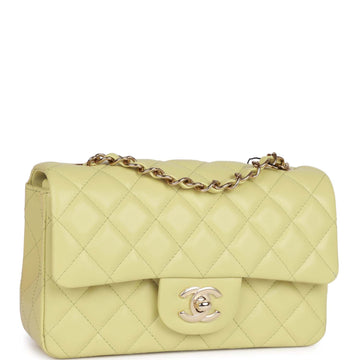 Top Quality Chanel Mini Rectangular Flap Bag Light Green Lambskin Light Gold Hardware