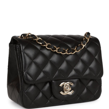 Top Quality Chanel Mini Square Flap Bag Black Lambskin Light Gold Hardware