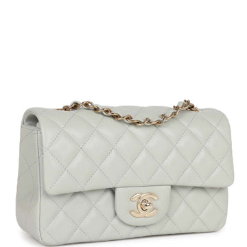 Top Quality Chanel Mini Rectangular Flap Bag Light Grey Lambskin Light Gold Hardware