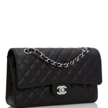 Top Quality Chanel Medium Classic Double Flap Bag Black Quilted Caviar Silver Hardware