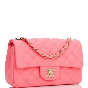 Top Quality Chanel Mini Rectangular Flap Bag Pink Lambskin Light Gold Hardware