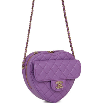 Top Quality Chanel CC In Love Large Heart Bag Purple Lambskin Light Gold Hardware