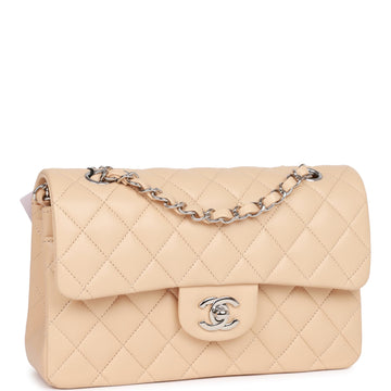 Top Quality Chanel Small Classic Double Flap Beige Lambskin Silver Hardware