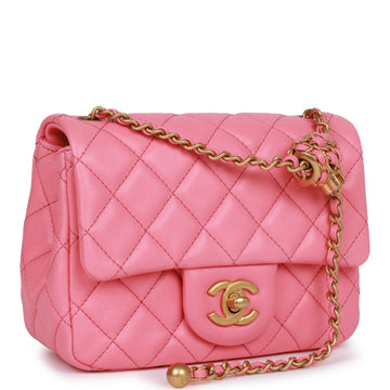 Top Quality Chanel Pearl Crush Mini Square Flap Bag Pink Lambskin Antique Gold Hardware