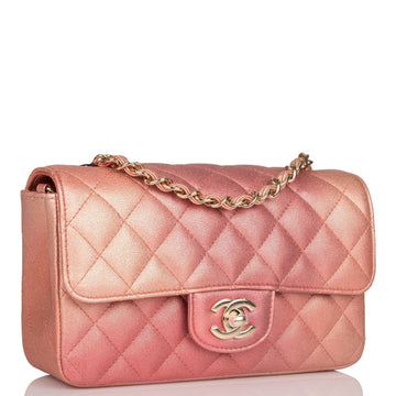 Top Quality Chanel Mini Rectangular Flap Bag Pink Ombre Metallic Lambskin Light Gold Hardware