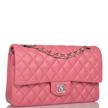 Top Quality Chanel Medium Classic Double Flap Bag Rose Quilted Lambskin Silver Hardware