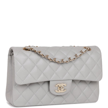 Top Quality Chanel Small Classic Double Flap Grey Caviar Light Gold Hardware
