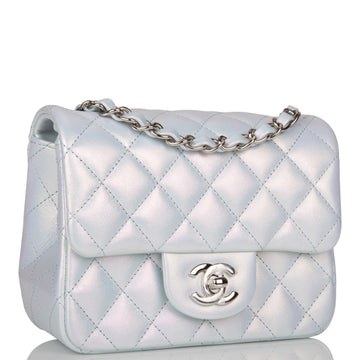 Top Quality Chanel Mini Square Flap Bag Blue Iridescent Lambskin Silver Hardware