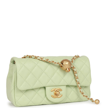 Top Quality Chanel Pearl Crush Mini Rectangular Flap Bag Green Lambskin Antique Gold Hardware