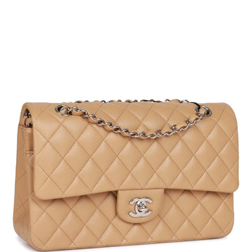 Top Quality Chanel Medium Classic Double Flap Bag Beige Lambskin Silver Hardware
