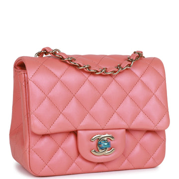 Top Quality Chanel Mini Square Flap Bag Pink Lambskin Light Gold Hardware
