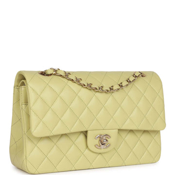 Top Quality Chanel Medium Classic Double Flap Bag Light Green Lambskin Light Gold Hardware