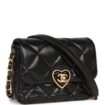 Top Quality Chanel Heart Mini Flap Bag Black Lambskin Antique Gold Hardware