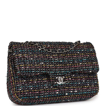 Top Quality Chanel Medium Classic Double Flap Bag White and Black Tweed Boucle Silver Hardware