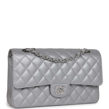 Top Quality Chanel Medium Classic Double Flap Bag Silver Metallic Lambskin Silver Hardware