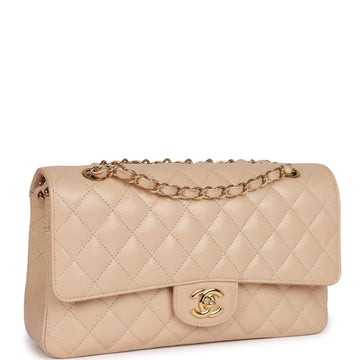 Pre-owned Top Quality Chanel Medium Classic Double Flap Bag Beige Caviar Gold Hardware