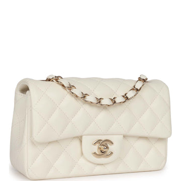 Top Quality Chanel Mini Rectangular Flap Bag White Lambskin Light Gold Hardware