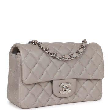 Top Quality Chanel Mini Rectangular Flap Grey Lambskin Silver Hardware
