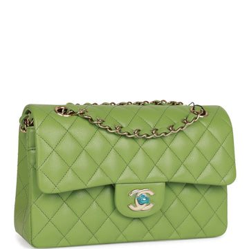 Top Quality Chanel Small Classic Double Flap Green Caviar Light Gold Hardware