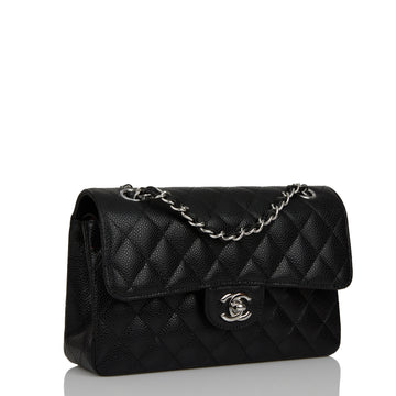 Top Quality Chanel Small Classic Double Flap Black Caviar Silver Hardware