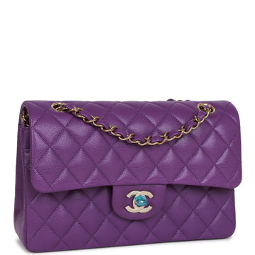 Top Quality Chanel Small Classic Double Flap Purple Caviar Light Gold Hardware