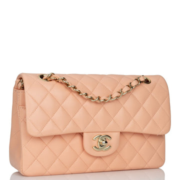Top Quality Chanel Small Classic Double Flap Peach Lambskin Light Gold Hardware