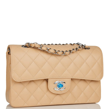 Top Quality Chanel Small Classic Double Flap Bag Beige Caviar Silver Hardware