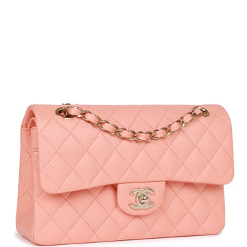 Top Quality Chanel Small Classic Double Flap Pink Lambskin Light Gold Hardware