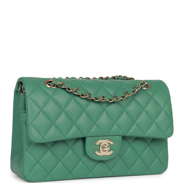 Top Quality Chanel Small Classic Double Flap Bag Green Lambskin Light Gold Hardware