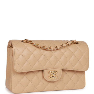 Top Quality Chanel Small Classic Double Flap Bag Beige Caviar Gold Hardware