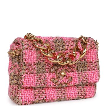 Top Quality Chanel Small Elegant Chain Flap Bag Pink and Beige Tweed Gold Hardware