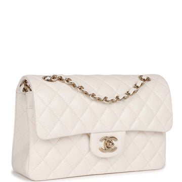 Top Quality Chanel Small Classic Double Flap Bag White Caviar Light Gold Hardware