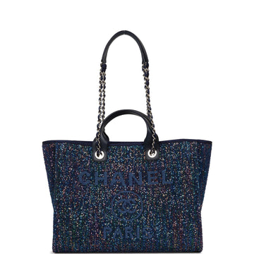 Top Quality Chanel Large Deauville Shopping Bag Blue Sequin Boucle Silver Hardware