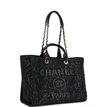 Top Quality Chanel Large Deauville Shopping Bag Black Sequin Boucle Silver Hardware